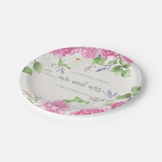 Eleganter Blumenherr-u. Frau-Wedding | Pappteller (Schrägansicht)