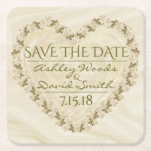Eleganter Blumenherz-Save the Date Untersetzer (Vorderseite)