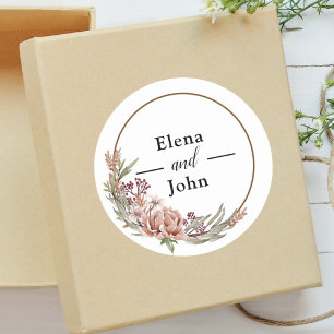 Eleganter Blumenkranz Individuelle Hochzeit Runder Aufkleber