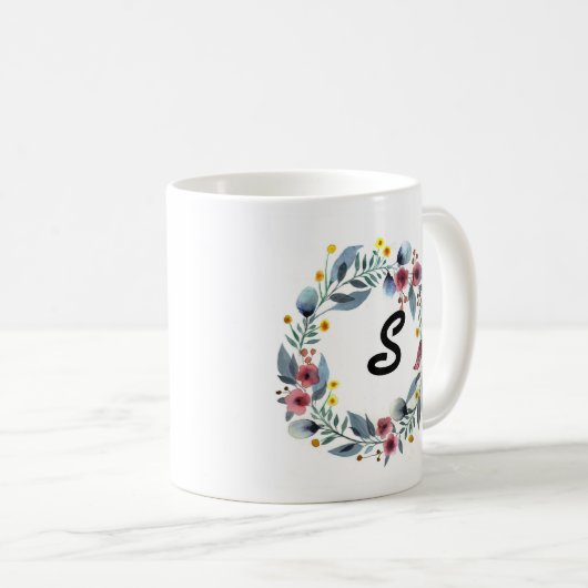Eleganter Blumenkranz Mit Monogramm Kaffee-Tasse Kaffeetasse (VorderseiteRechts)