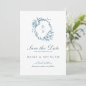 Eleganter Blumenkranz-Monogramm-Hochzeit Save The Date (Stehend Vorderseite)
