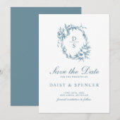 Eleganter Blumenkranz-Monogramm-Hochzeit Save The Date (Vorne/Hinten)