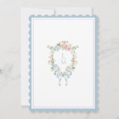 Eleganter Blumenkranz-Monogramm-Probedinner Einladung (Rückseite)
