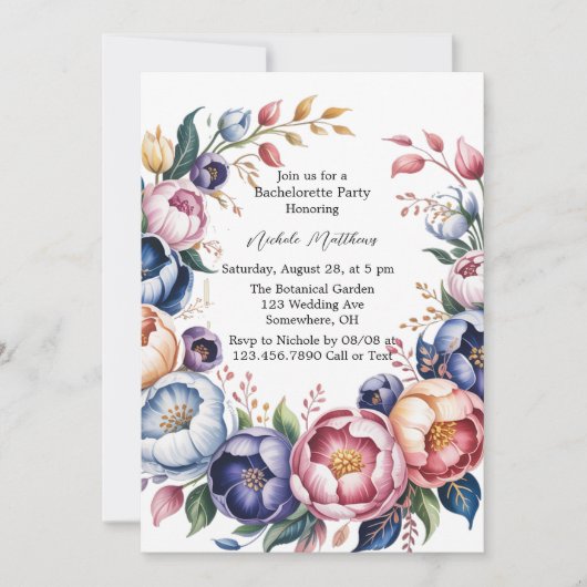 Eleganter Blumenkranz zum Junggeselinnen-Abschied Einladung (Vorderseite)