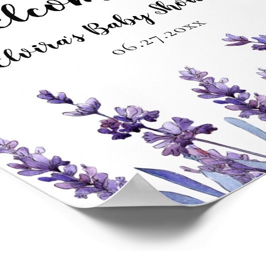 Eleganter Blumenlavender Baby Dusche Empfang Poster (Ecke)