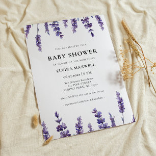 Eleganter Blumenlavender Baby Shower Einladung