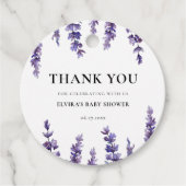 Eleganter Blumenlavender Baby Shower Geschenkanhänger (Vorderseite)