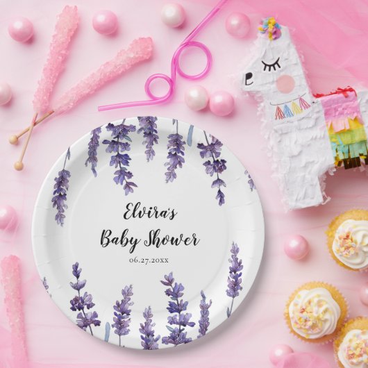 Eleganter Blumenlavender Baby Shower Pappteller (Party)
