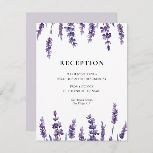 Eleganter Blumenlavender Hochzeitskarte Einladung (Vorne/Hinten)