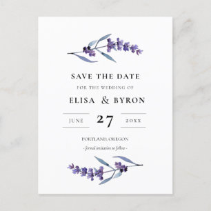 Eleganter Blumenlavender Save the Date Postkarte