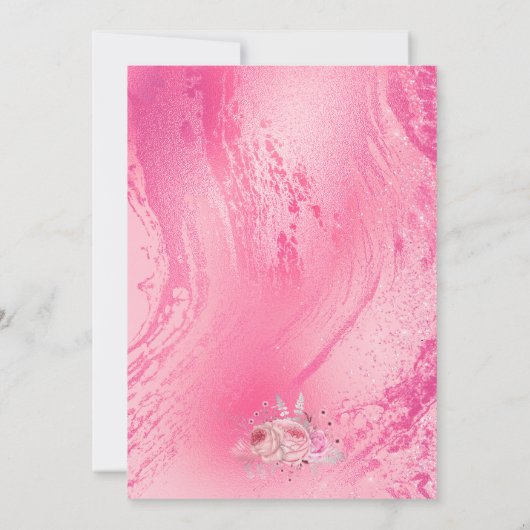 Eleganter Blumenmagenta Rosa Glitzer 16 . Geburtst Einladung (Rückseite)