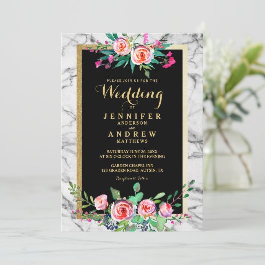 Eleganter Blumenmarmor Einladung (Stehend Vorderseite)