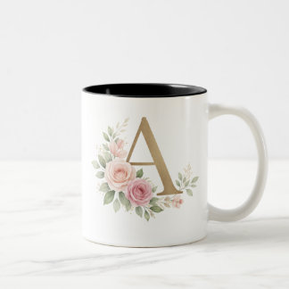 Eleganter Blumenmonogramm-A-Tasse – Luxus-Buchstab Zweifarbige Tasse