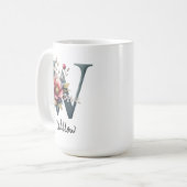 Eleganter Blumenmonogramm-Becher, Geburtstagsgesch Kaffeetasse (Vorderseite Links)
