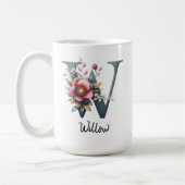 Eleganter Blumenmonogramm-Becher, Geburtstagsgesch Kaffeetasse (Links)