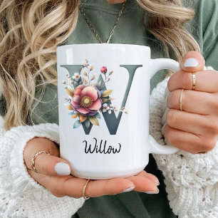 Eleganter Blumenmonogramm-Becher, Geburtstagsgesch Kaffeetasse