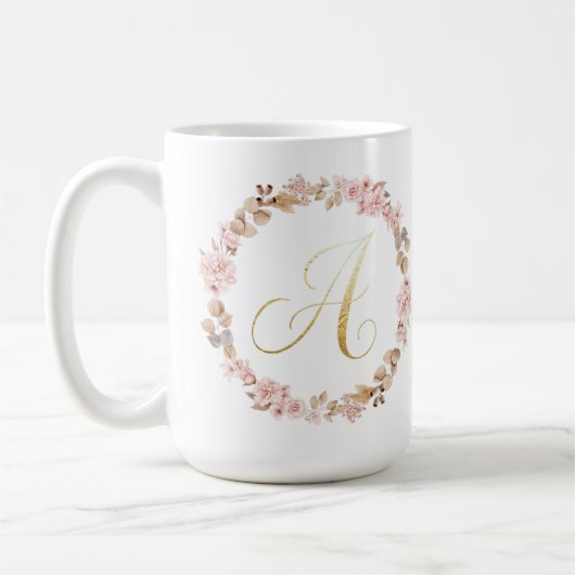 Eleganter Blumenmonogramm-Buchstabe A Keramik-Kaff Kaffeetasse (Links)