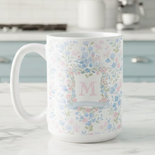Eleganter Blumenmonogramm-Personalisierter Becher Kaffeetasse