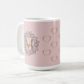 Eleganter Blumenname Initial Monogram Pink Black Kaffeetasse (Vorderseite Links)