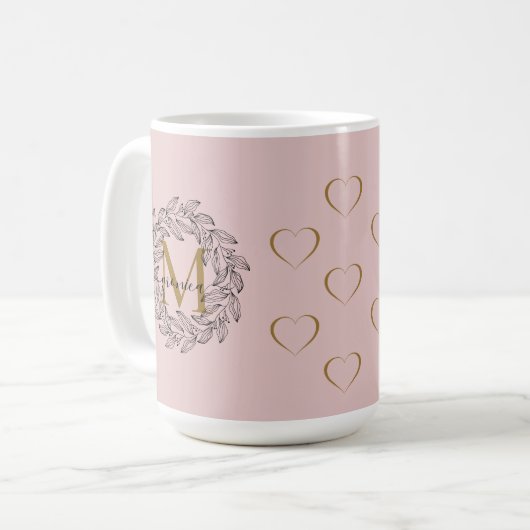 Eleganter Blumenname Initial Monogram Pink Black Kaffeetasse (Vorderseite Links)