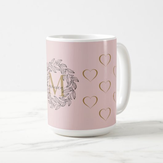 Eleganter Blumenname Initial Monogram Pink Black Kaffeetasse (VorderseiteRechts)