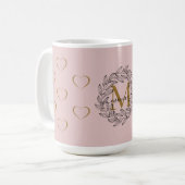 Eleganter Blumenname Initial Monogram Pink Black Kaffeetasse (Vorderseite Links)