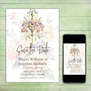 Eleganter Blumenpfirsich, Lila, Grünen Hochzeit Save The Date