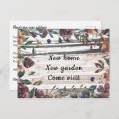 Eleganter Blumenrahmen auf Wasserfarbe Neue Adress Postkarte (Vorne/Hinten)