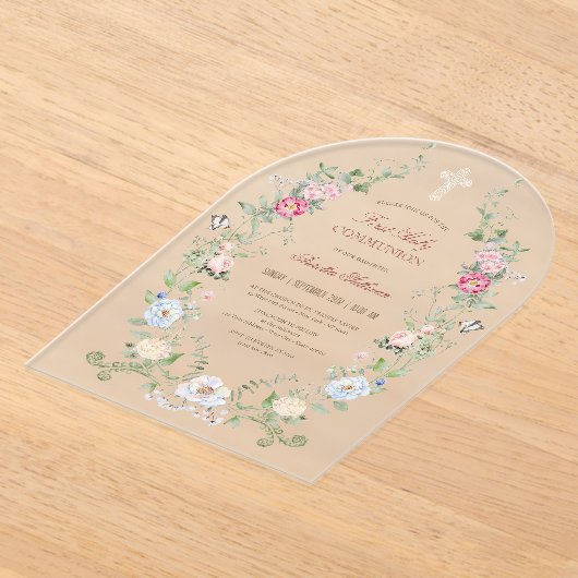 Eleganter Blumenrahmen Erste Heilige Kommunion Acryleinladungen (Ablage )
