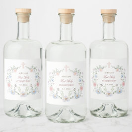 Eleganter Blumenrahmen Erste Kommunion Alkoholflaschenetikett