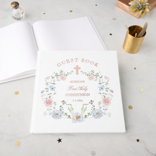 Eleganter Blumenrahmen Erste Kommunion Gästebuch