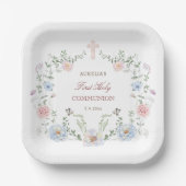 Eleganter Blumenrahmen Erste Kommunion Pappteller (Vorderseite)