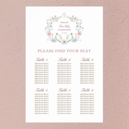 Eleganter Blumenrahmen Erste Kommunion Seating Cha Poster