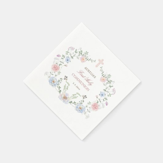Eleganter Blumenrahmen Erste Kommunion Serviette (Ecke)