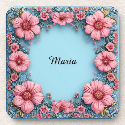 Eleganter Blumenrahmen Getränkeuntersetzer (Vorderseite)
