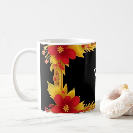 Eleganter Blumenrahmen Kaffeetasse (Mit Donut)