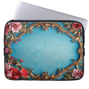 Eleganter Blumenrahmen mit goldenem Design Laptopschutzhülle