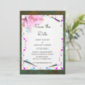 Eleganter Blumenrahmen mit Grunge-Patina-Hintergru Save The Date (Stehend Vorderseite)