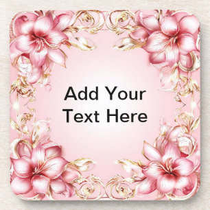 Eleganter Blumenrahmen mit rosa Lily Designs Getränkeuntersetzer