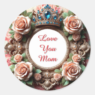 Eleganter Blumenrahmen mit Rosen, Juwelen Runder Aufkleber