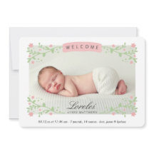 Eleganter Blumenrahmen Pink Baby Girl Foto Birth