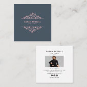 Eleganter Blumenrahmen Rosa blauer Marineblader Quadratische Visitenkarte (Vorne/Hinten)