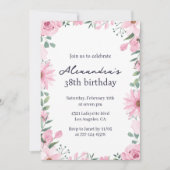 Eleganter Blumenrahmen Rosa Grün 38. Geburtstag Einladung (Vorderseite)