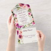 Eleganter Blumenrahmen Rosa Lila Pfirsichweiß All In One Einladung (Abreißen)