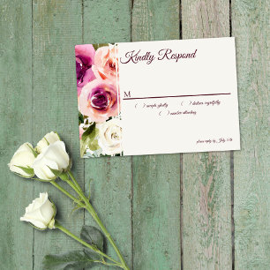 Eleganter Blumenrahmen Rosa Purpur Pfirsich Weiß RSVP Karte