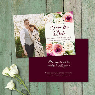 Eleganter Blumenrahmen Rosa Purpur Pfirsich Weiß Save The Date