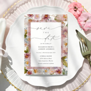 Eleganter Blumenrahmen Save the Date Einladung