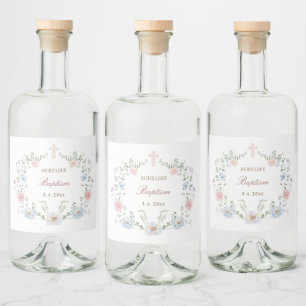 Eleganter Blumenrahmen Taufe Alkoholflaschenetikett