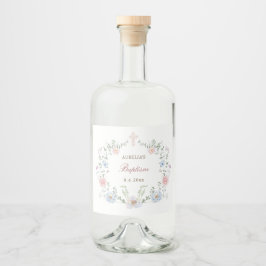 Eleganter Blumenrahmen Taufe Alkoholflaschenetikett
