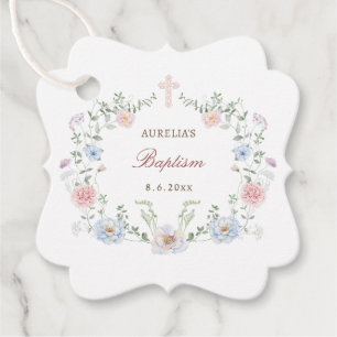 Eleganter Blumenrahmen Taufe Geschenkanhänger